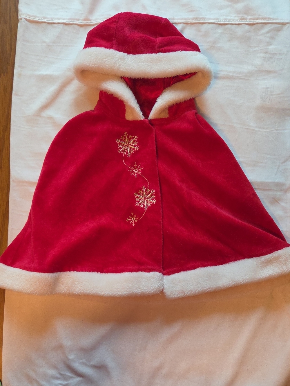 miniwear Red Hooded Cape with White Faux Fur Trim